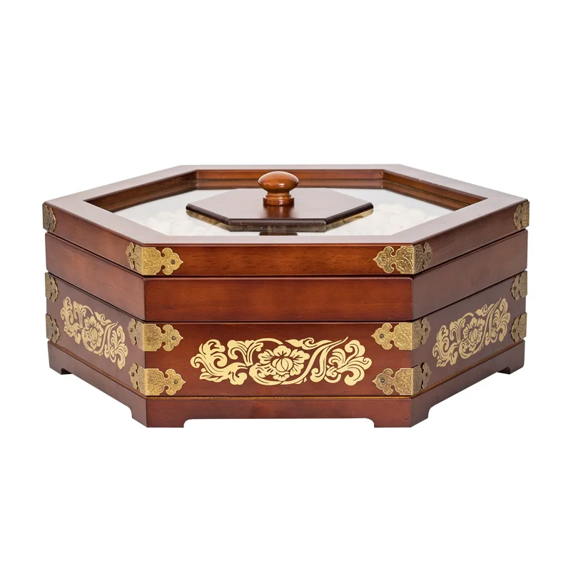 

Solid wood multi-layer grid with lid dried fruit box home living room desktop snack plate