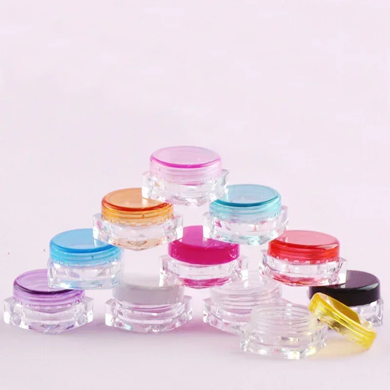 50PCS Mini 3g 5g Empty Square Plastic Cosmetic Jar W/ Color Lid Makeup Transparent Box Travel Container For Creams Lotion Sample