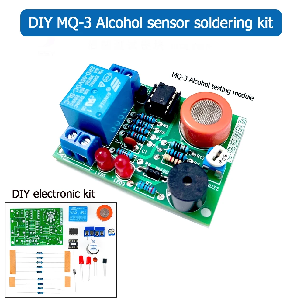 

DIY electronic kit MQ-3 Alcohol testing soldering kit LM358 alcohol sensor circuit learning for students