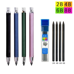 5.6mm Metal Drawing Pencil with 2B 4B 6B 8B Leads Set Professional Art Sketch Mechanical Pencil Kawaii Stationery(1Pencil+1Lead)