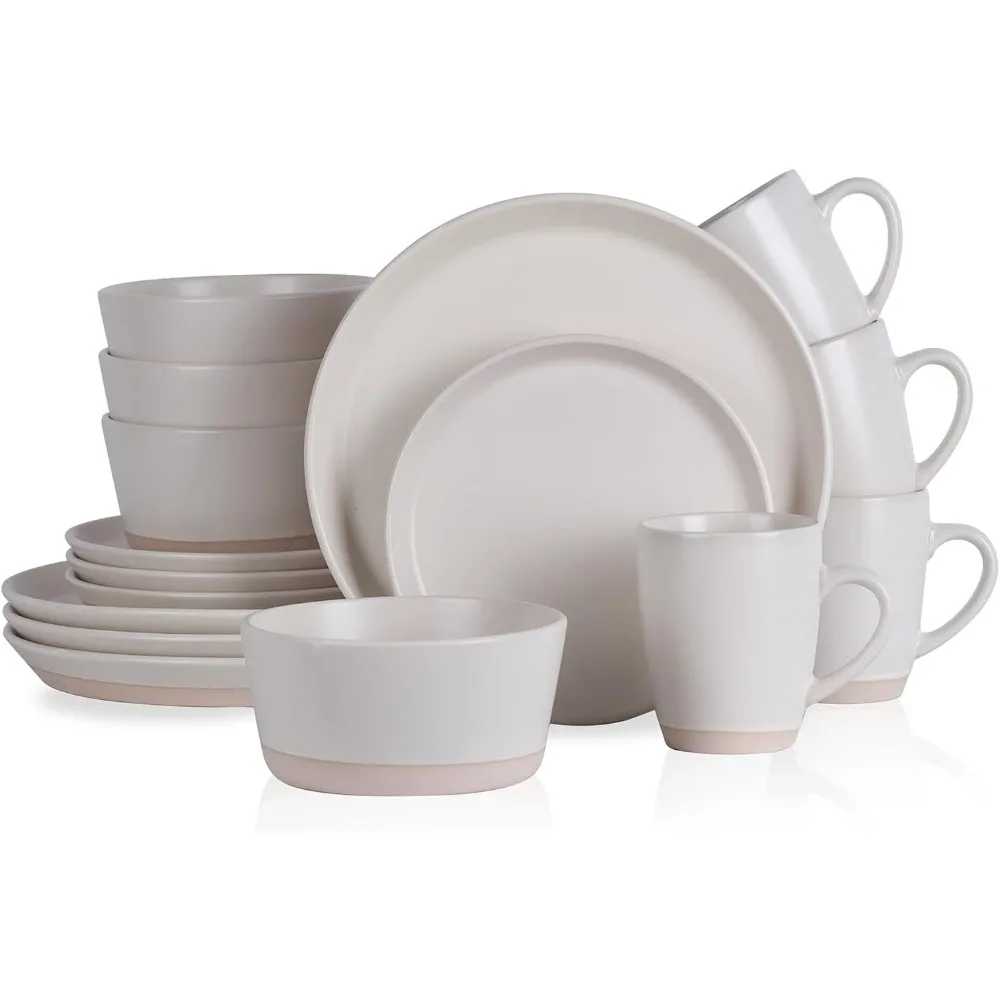 

Jules Modern Stoneware 16-Piece Round Dinnerware Set, Plates and Bowls Sets, Dish Set for 4,