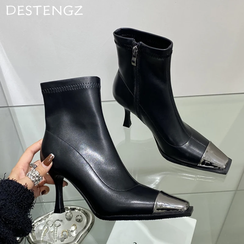 High Heels Women Ankle Boots Pointed Toe Sexy Fashion Leather Shoes Woman 2024 Trend Winter Dress New Elegant Pumps Botas Mujer