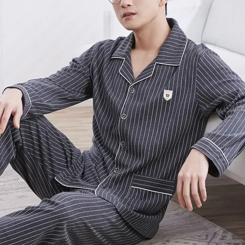 ผ้าฝ้ายยาวฤดูใบไม้ร่วงฤดูหนาวนุ่มชุดสันทนาการขนาด Outwear ชุดนอนชุดนอน Loungewear แขนเสื้อกางเกง Plus ผู้ชาย