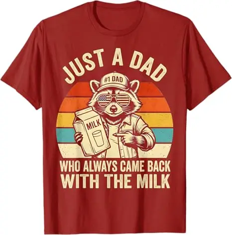 Just A Dad Who Always Came Back with The Milk T-Shirt Y2k Raccoon Dad Herrenmode Witziges Spruch-T-Shirt Cooles Vatertags-Neuheitsgeschenk – Detail 7
