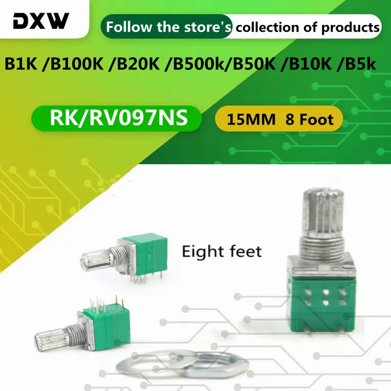 

5PCS/Lot RK097NS RV097NS B1K /B100K /B20K /B500k/B50K /B10K /B5k 15MM Long 8 Foot Dual Potentiometer