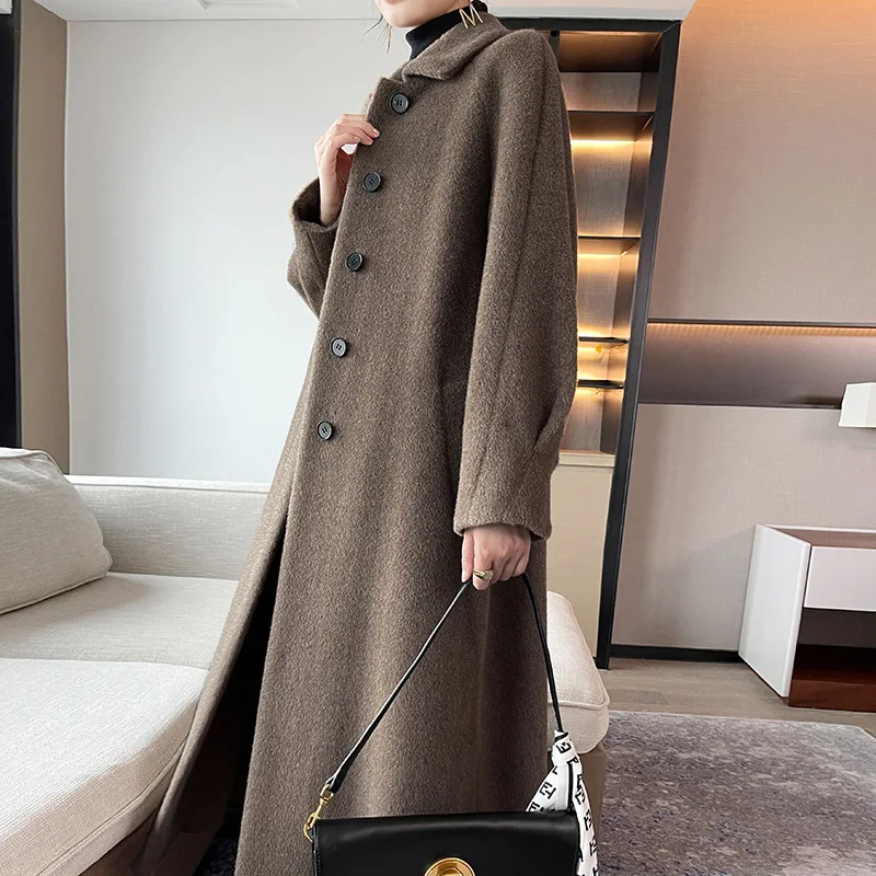 

High-end Vicuna Cashmere Coat Women Winter Long Alpaca Wool Black Coat Female 2022 New Lapel Loose Casual Fashion Commute coffee