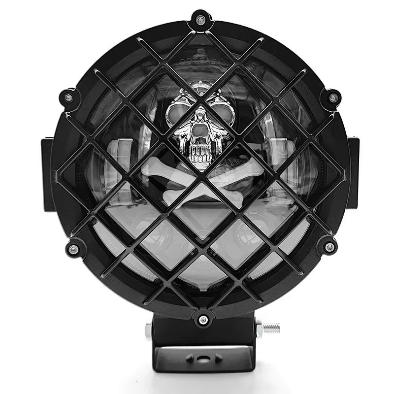 7-Inch LED Wrangler Harley Series Headlights 51W Skull Head With Net Near Nnd Far Light Off-road Vehicle Modified Car Headlights