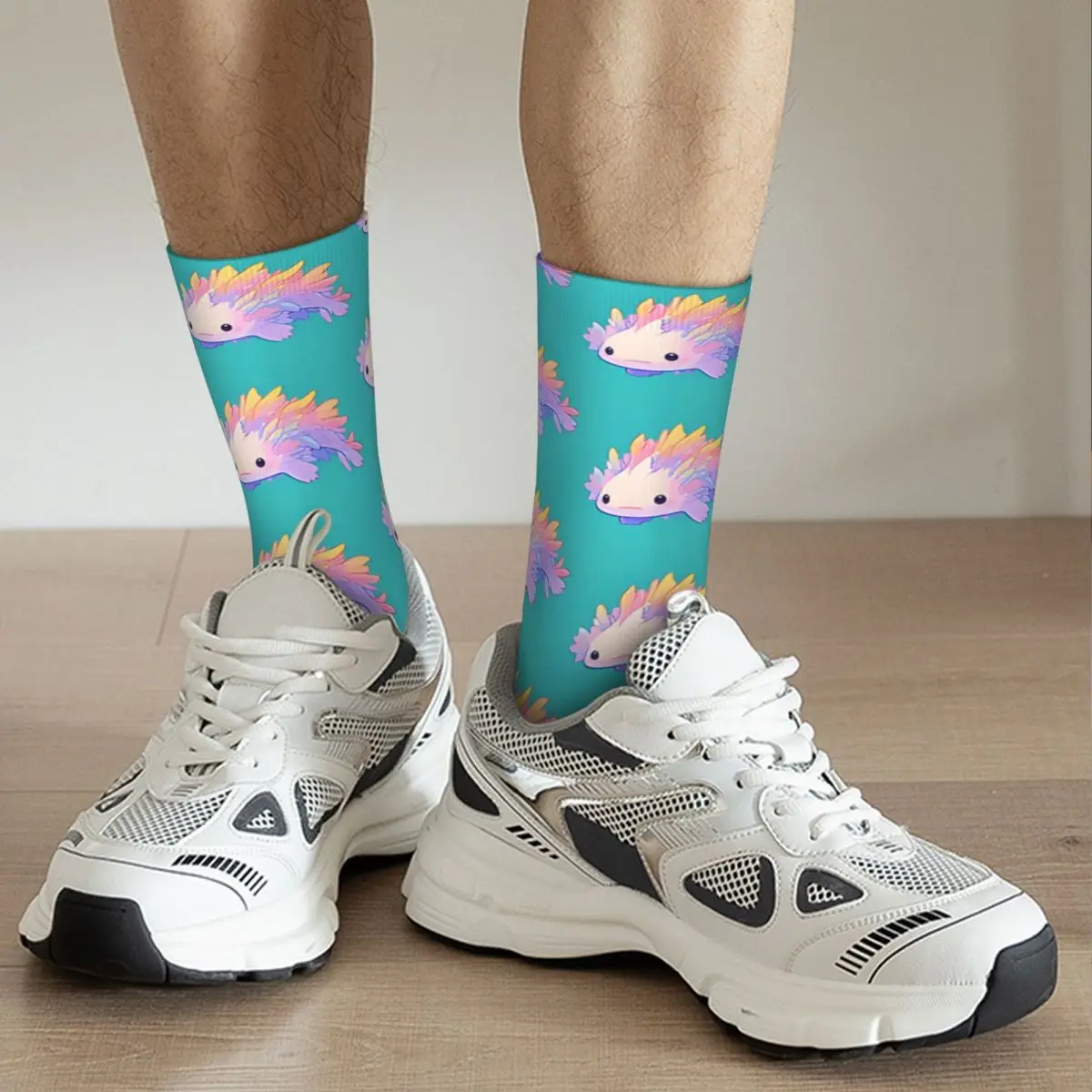 Chaussettes de compression rétro arc-en-ciel minuscules pour hommes, chaussettes fantaisie unisexes, motif imprimé Harajuku, salamandre et amphibien, Axolotl-Adtosander