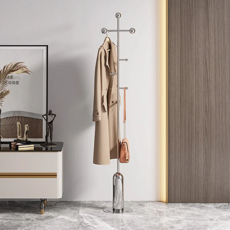 Hanger household hanger floor pole bedroom living room Italian light luxury entrance stainless steel coat rack rock slab base