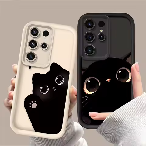 Lovely Big Eyed Cat Soft Phone Case for Samsung Galaxy S24 S25 S23 Ultra S22 S21 Plus FE A36 A56 A26 A16 A06 A15 A25 A35 A55 5G