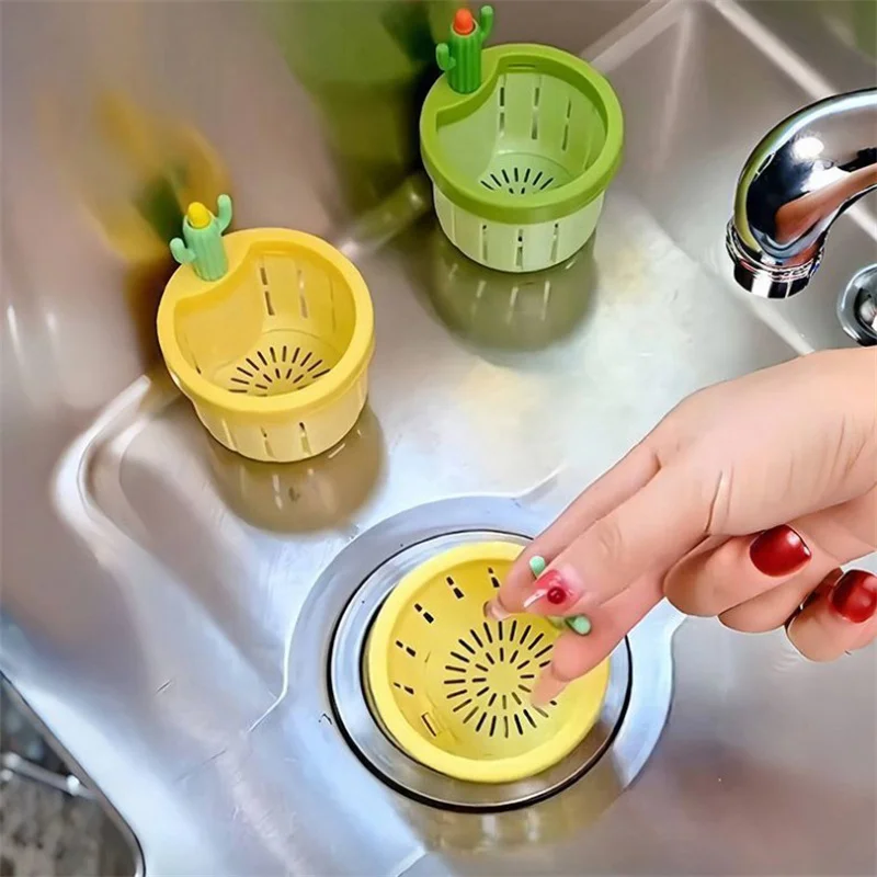 1pcs Cactus Sink Drain Strainer Press Automatic Dumping Basket Multi-functional Use Filter Net For Tub Kitchen Waste Collector