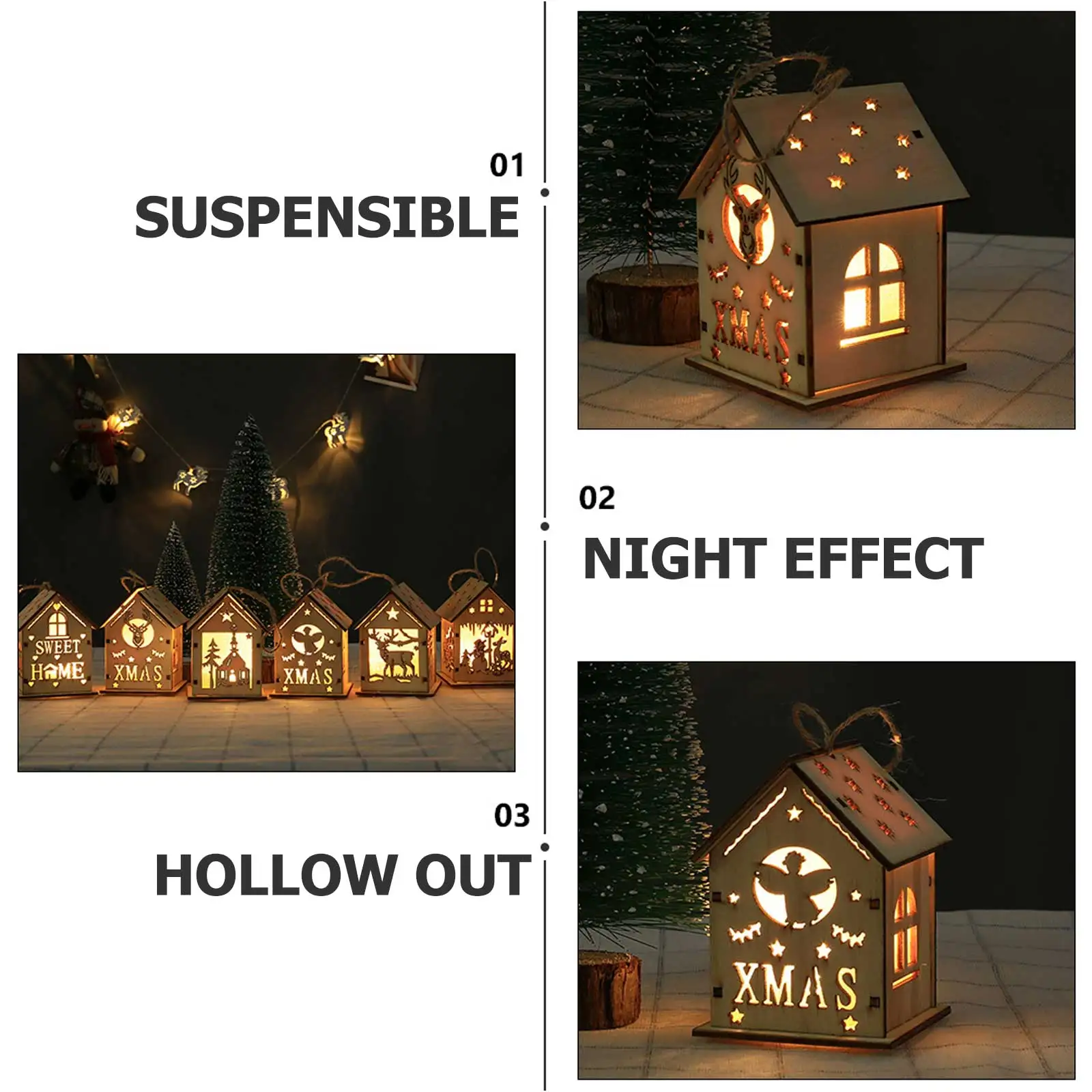 

2 Pcs Glowing Wooden Cabins Christmas Decorations naments Adorable Toys Safe Material Warm Atmosphere Wooden H