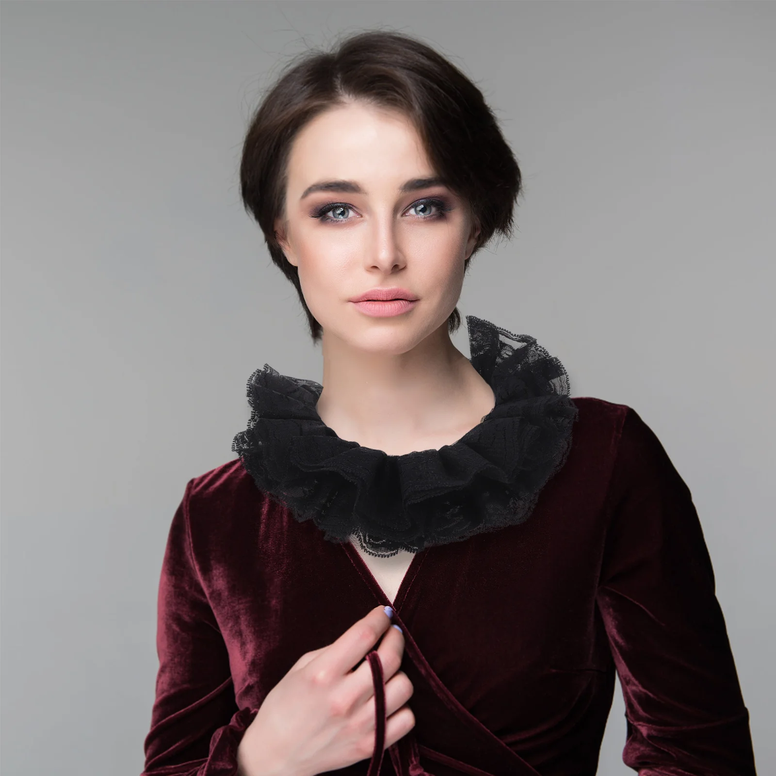 1 مجموعة الدانتيل طوق الأصفاد خمر كشكش العنق انفصال المعصم الأكمام للنساء الفيكتوري زي اكسسوارات حفلات الزفاف #6