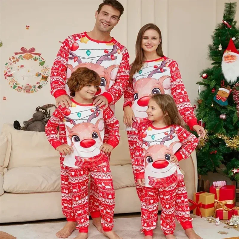 Xmas Pajamas Family Adult Kid Mother Daughter Father Son Matching Clothing Set New Year Cartoon Christmas Deer Baby Rompers