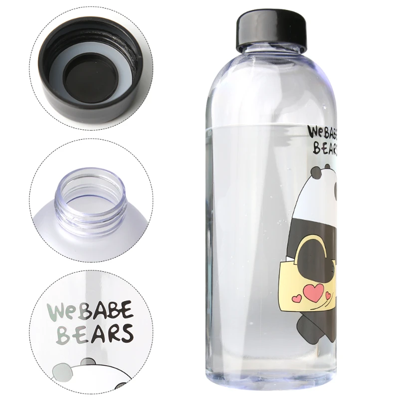 Water Bottles with Straw Cute Panda Bear Cup 1000ml Transparent Cartoon Water Bottle Drinkware Frosted Leak-proof Shaker Bottle