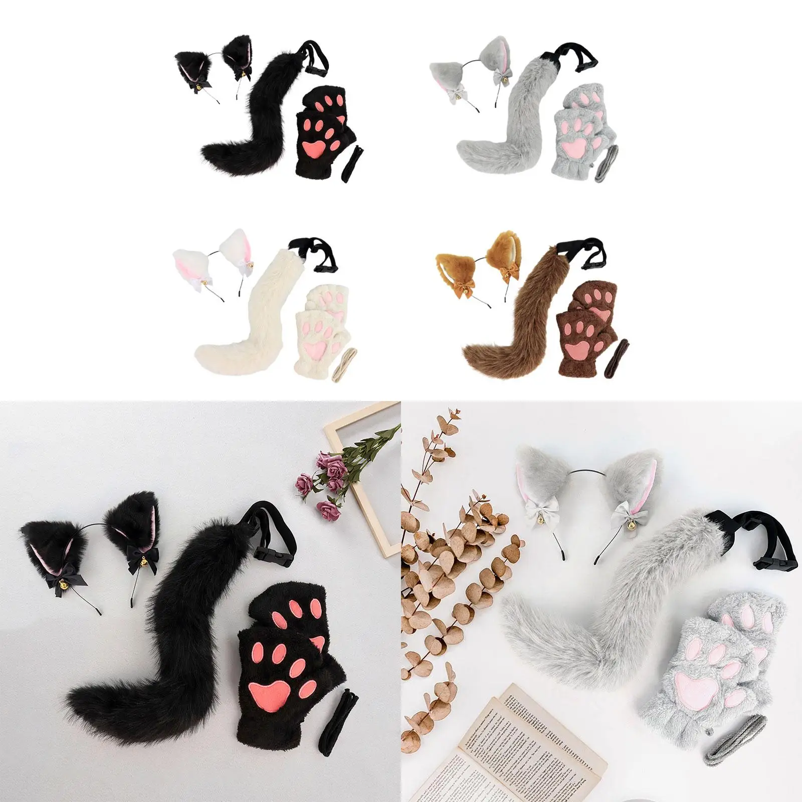 

Набор кошачьих ушей и хвоста на Хэллоуин для взрослых, детские головные уборы, аксессуары для костюмов