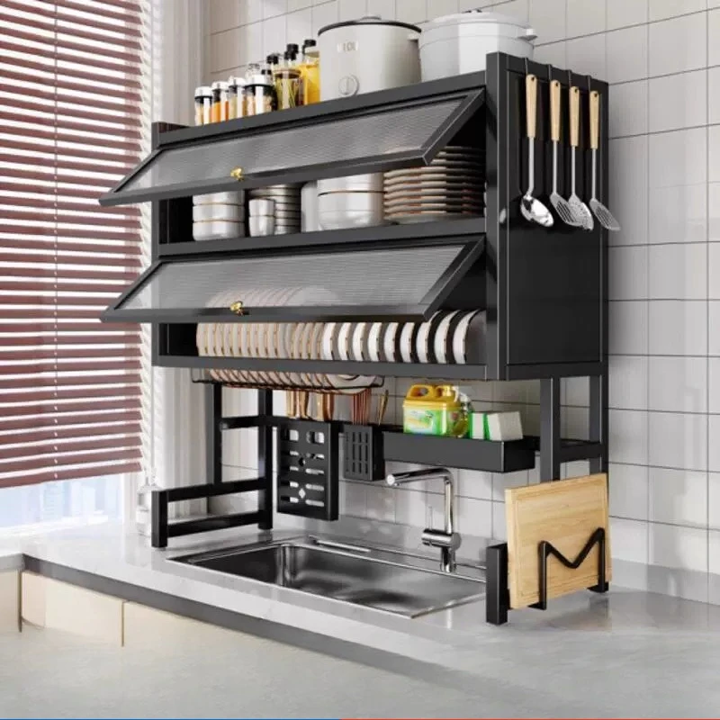 Rack Sink Draining Shelf Dustproof Cutlery Holder Knife Bowl Kitchen Cabinet Storage Space Saving Double Layer Countertop Dish