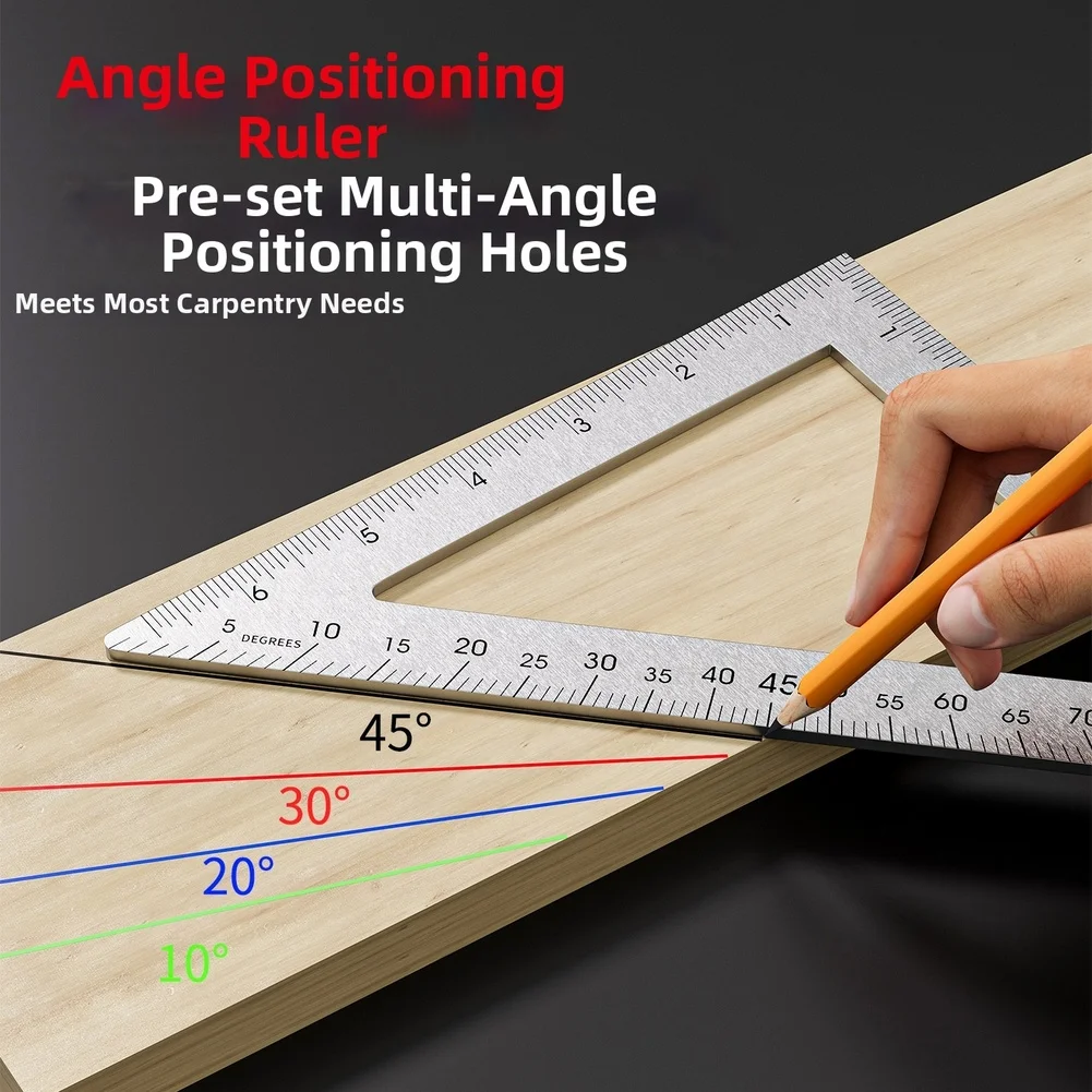 Angle Measuring Tool 45 90 Set Square Engraved Scale Metal Triangle Ruler Silver Woodworking Projects For Woodworking