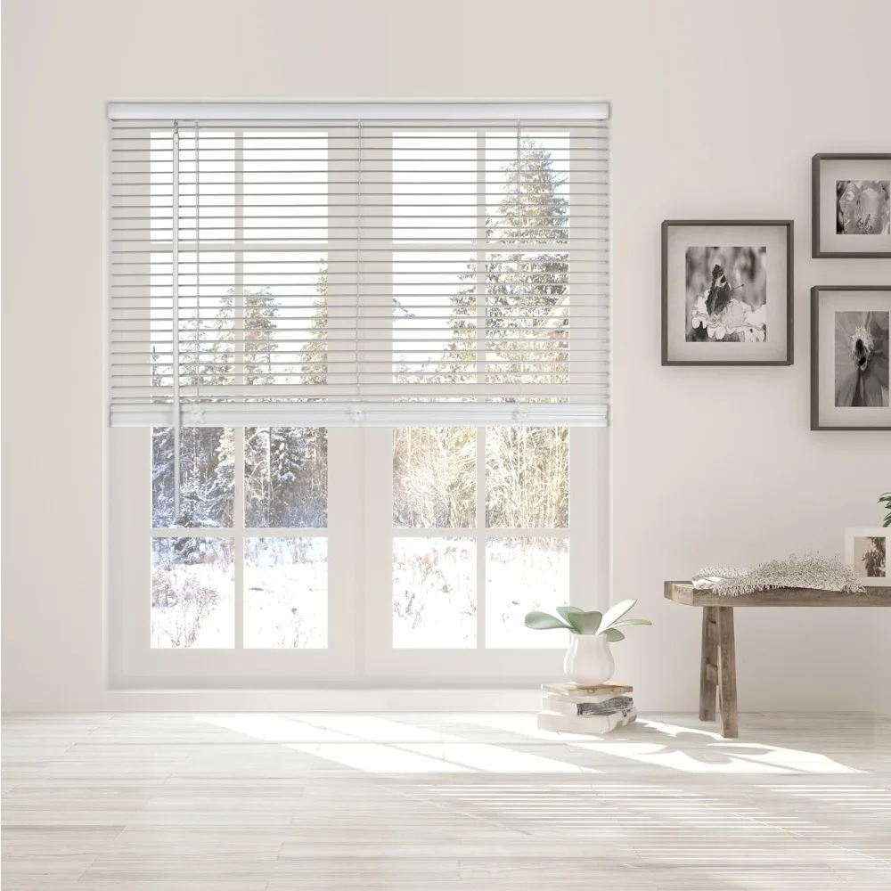 1” Cordless Vinyl Mini Blinds, White, 46.5