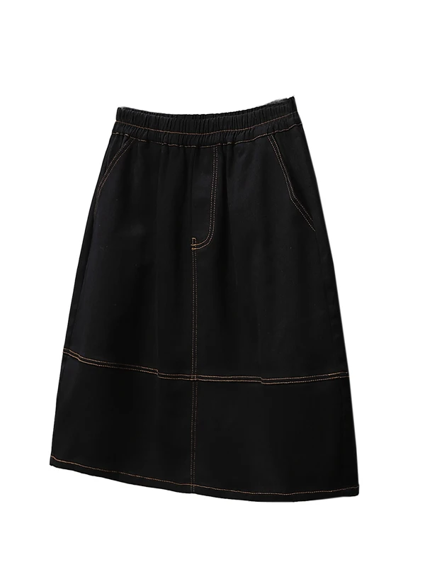 

Summer New plus Size Loose Five-Quarter Skirt Women's Elastic Waist Slimming Denim A-Line Skirt Mid-Length Casual Sle