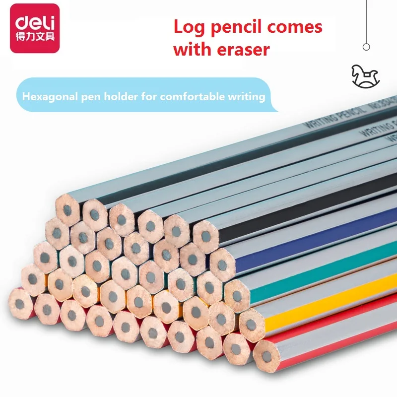 Deli-Crayon en bois HB 2B triangulaire/hexagonal avec gomme, pour enfants, étudiants, peinture, écriture, école, bureau, maison, 10 pièces/ensemble