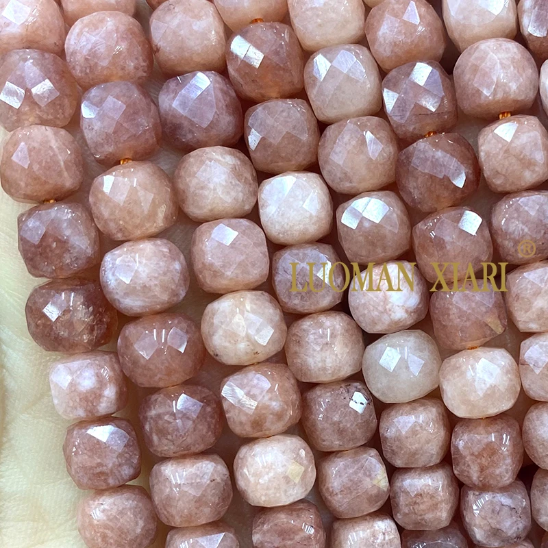 7–8 mm facettierte quadratische Naturstein-Sonnenstein-Chalcedon-lose Würfel-Abstandsperlen für Schmuckherstellung, DIY-Armbänder, Zubehör – Detail 1