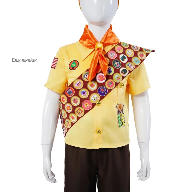 AIAI 2025 애니메이션 영화 업 Wilderness Explorer 러셀 코스프레 의상 어린이 성인 가족 유니폼 모자 액세서리 롤 플레잉 파티