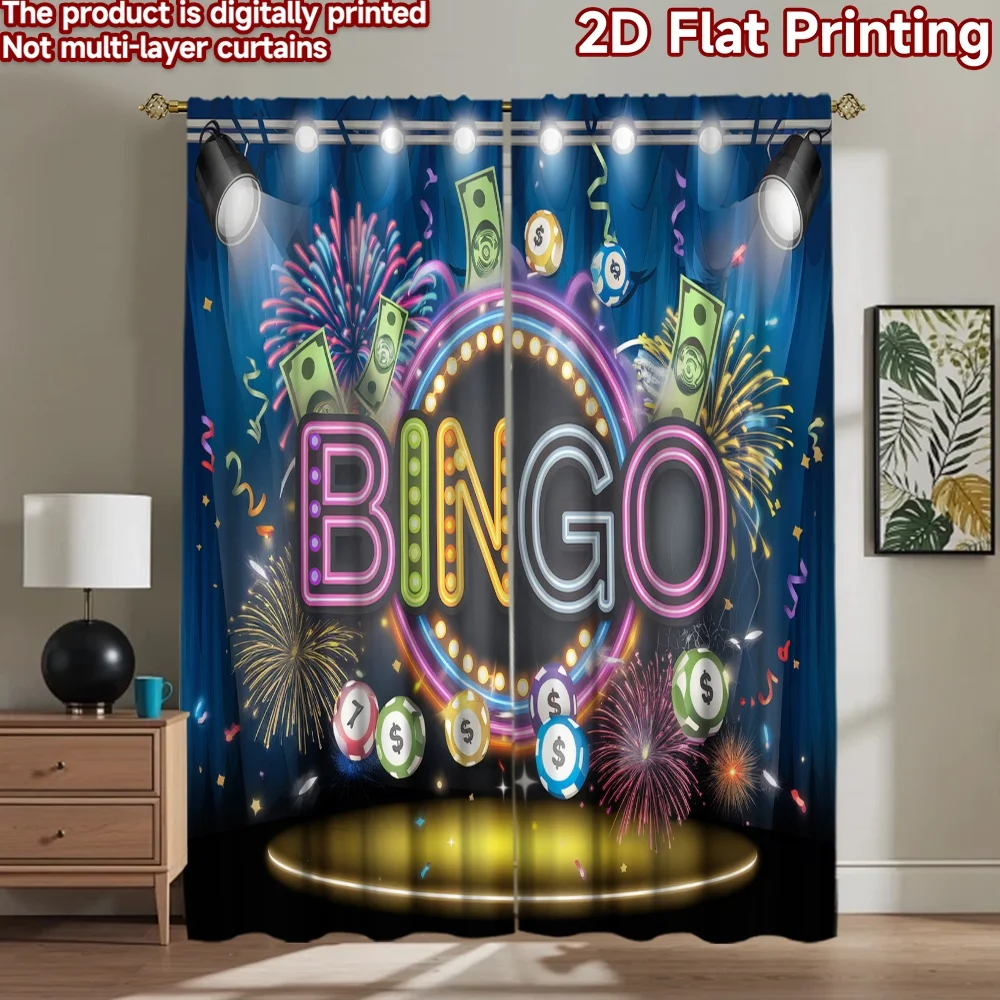 2D flat 2pcs Curtain Country Style Party Bingo Sign Digitally printed polyester Family Party Decoration Use for Photo Booths &