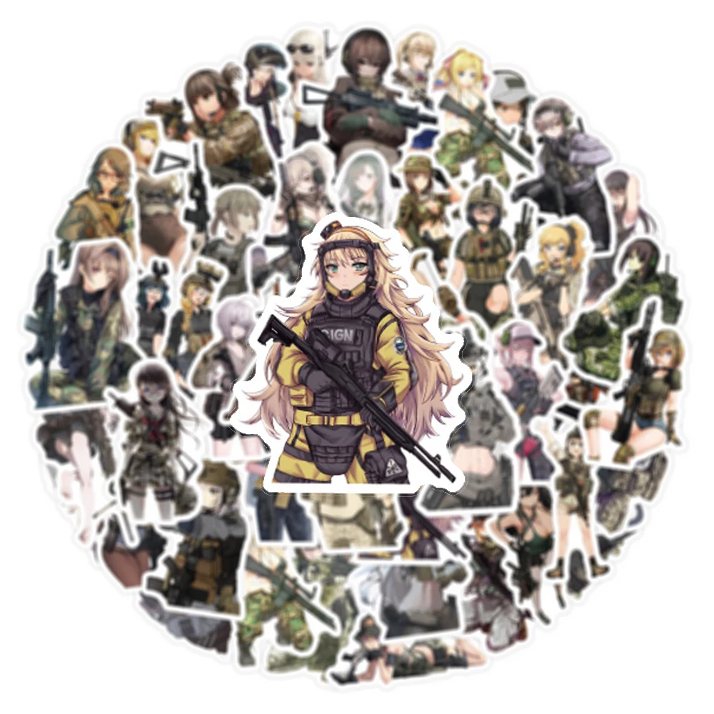 10/30/60pcs Anime Military Camouflage Uniform Girl Stickers for Kids Toy DIY Luggage Scrapbook Laptop Phone Cool Cartoon Sticker