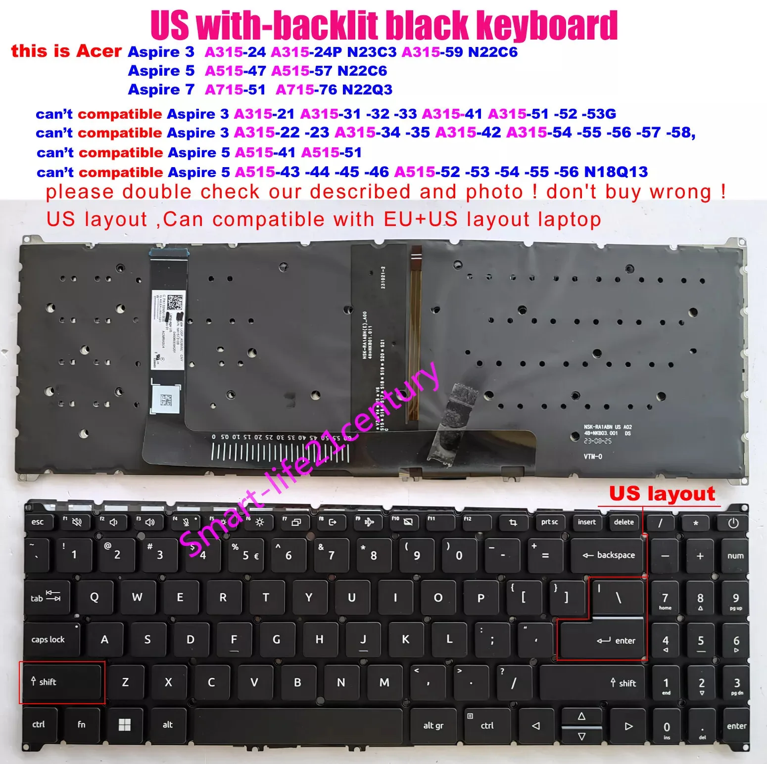 

Клавиатура ноутбука США для ACER Aspire 3 A515-57 A515-57G A315-59 A315-59G Swift X SFX16-51 N22C6