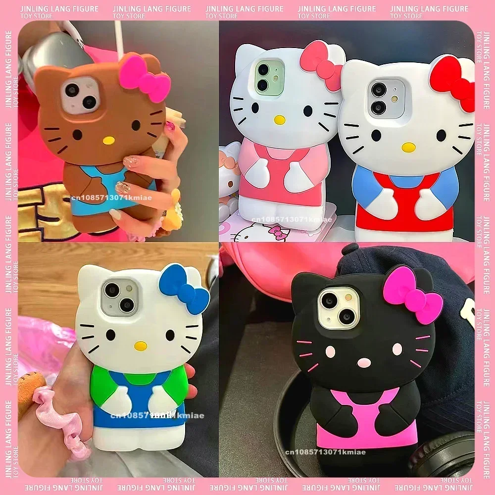 Hello Kitty Cases Sanrio 3D Stereoscopic For iPhone 15 14 13 12 11 Pro Max Mini XR XS 8 Plus Soft Silicone Shockproof Back Cover