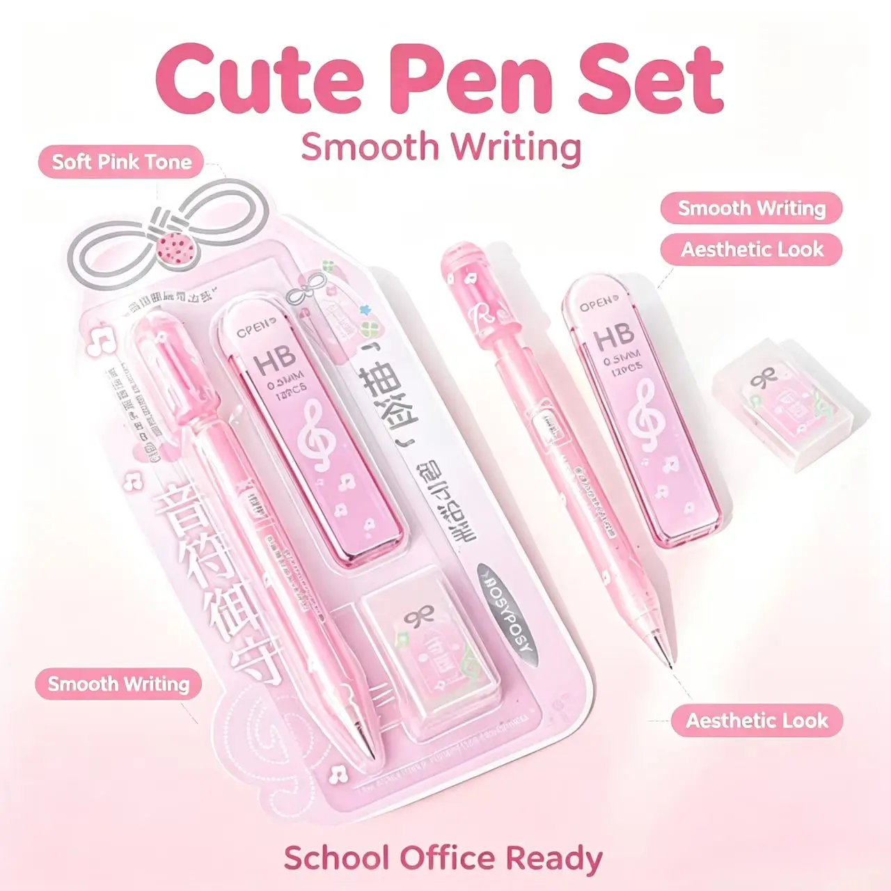 3PCS Japanese Omamori Fortune Pencil Set Kawaii Ins Transparent 0.5mm Cute Mechanical Pencil  Aesthetic Study Gift for Students