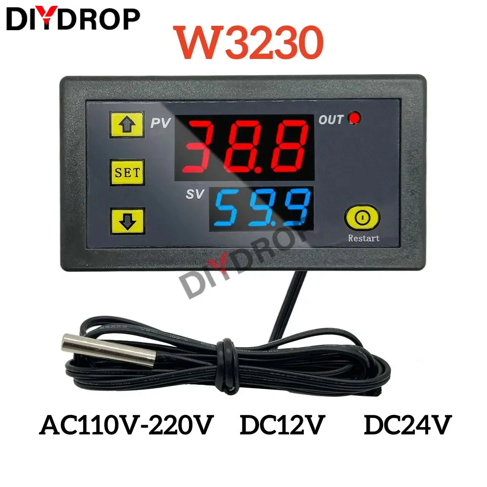 W3230 Mini Digital Temperature Controller 12V 24V 220V Thermostat Regulator Heating Cooling Control Thermoregulator With Sensor