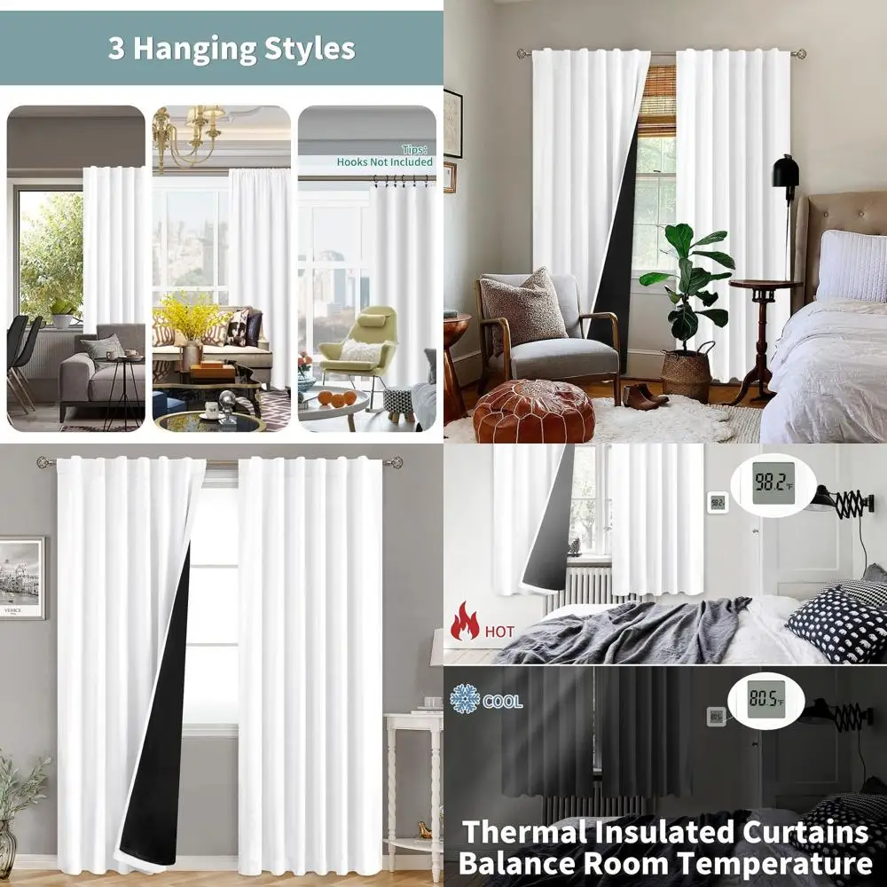 

Thermally Insulated Blackout Curtains, 95 Length, Double Layer, White, 52x95, 2 Panels for Bedroom