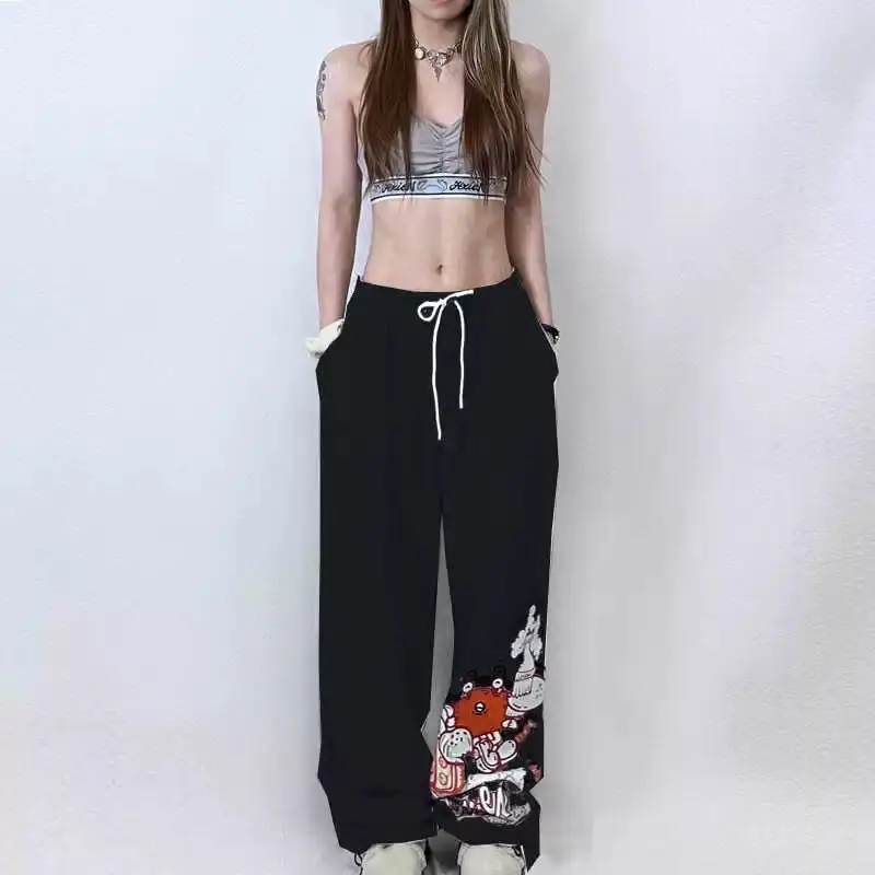 2024 New Women\'s Summer Pure Cotton High Waist Drawstring Casual Versatile Vintage Loose Simplicity Straight Leg Dancing Pants