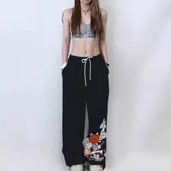 Calça dançante de algodão puro feminino, Cintura alta, Cordão, Casual, Versátil, Vintage, Solto, Simplicidade, Perna reta, Verão, Novo, 2022