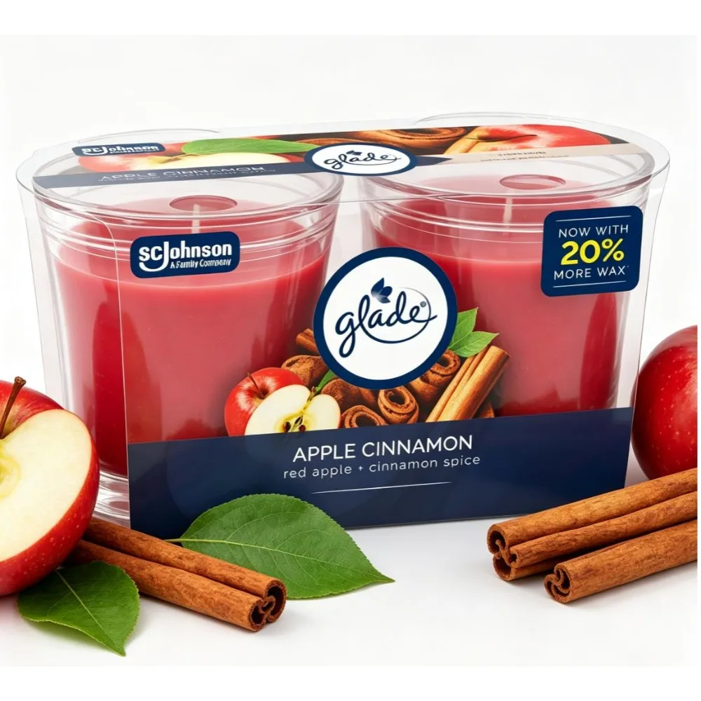 Paquete de 2 velas aromáticas en frasco de 8.16 oz con un solo mecha, fragancia de manzana y canela, sin plomo, sin ftalatos, sin parabenos, sin formaldehído, con infusión de aceites esenciales