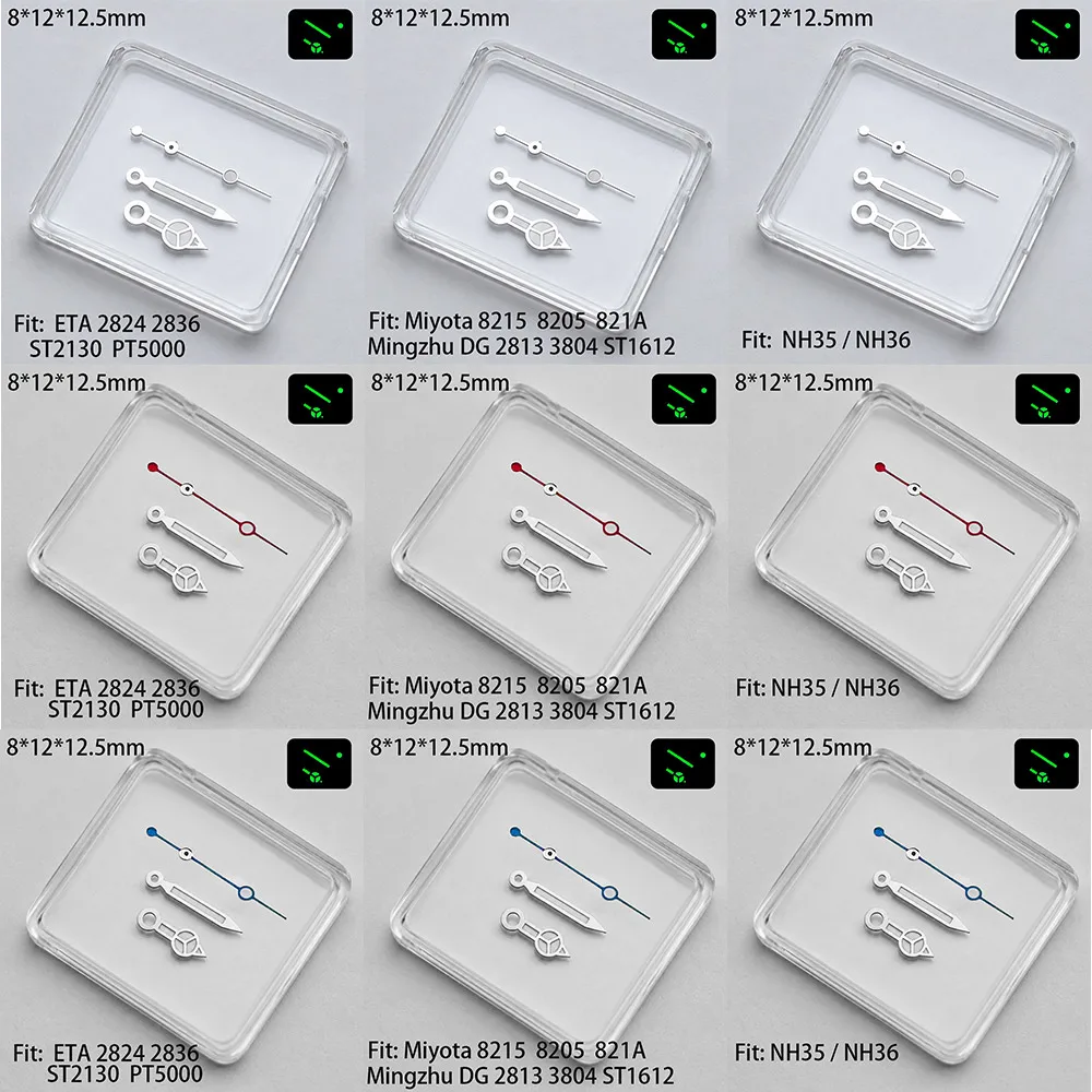 12.5mm Silvery Watch Hands Blue C3 Green Green Luminous Fit NH35 NH36 M8205 8215 821A DG 2813 3804 ETA 2824 2836 Movement Part image 2