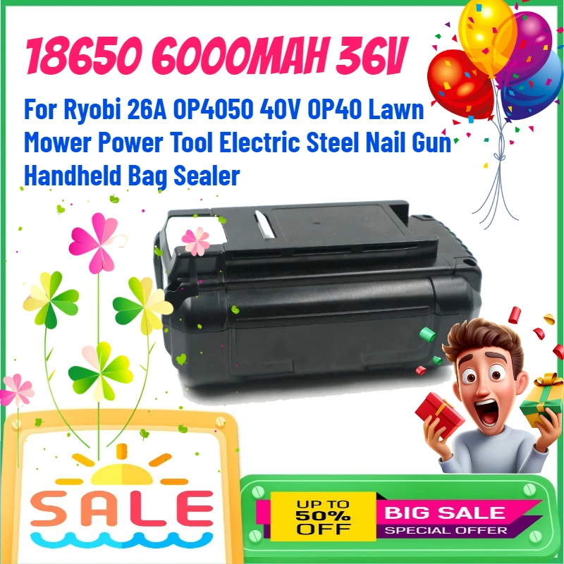 

18650 6000mAh 36V Battery for Ryobi 26A OP4050 40V OP40 Lawn Mower Power Tool Electric Steel Nail Gun Handheld Bag Sealer