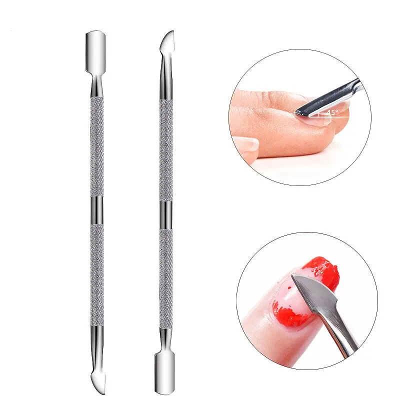 1pcs aço inoxidável dupla cabeça cutícula empurrador manicure ferramentas para unhas polonês cola cutícula removedor acessórios