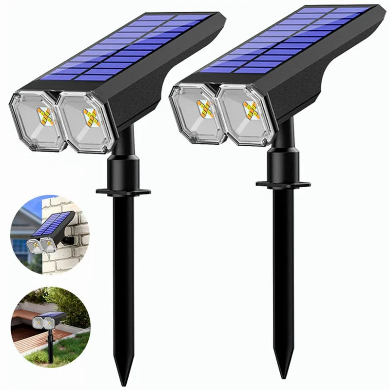 Solar Light 2-in-1 Solar Spot Light Outdoor Waterproof Solar Powered Landscape Spotlight Dark Sensing for Yard Path Garden Lawn