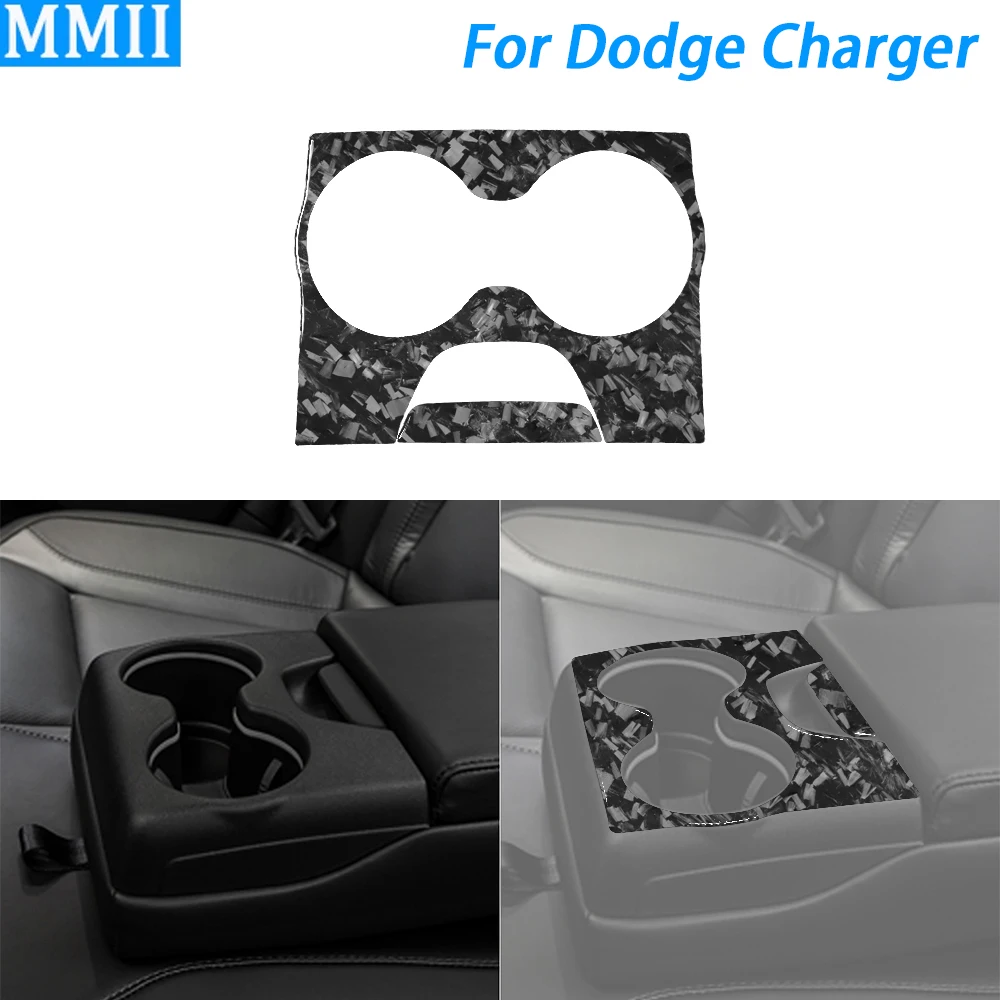 

For Dodge Charger 2015-2022 Forged Carbon Fiber Rear Water Cup Holder Panel Decorative Cover Car Interior Accessories Sticker