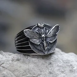 NEW Men's 316L stainless-steel ringsDeath's Head Skull Moth Luxury Butterfly Rings punk Jewelry Gifts free shipping
