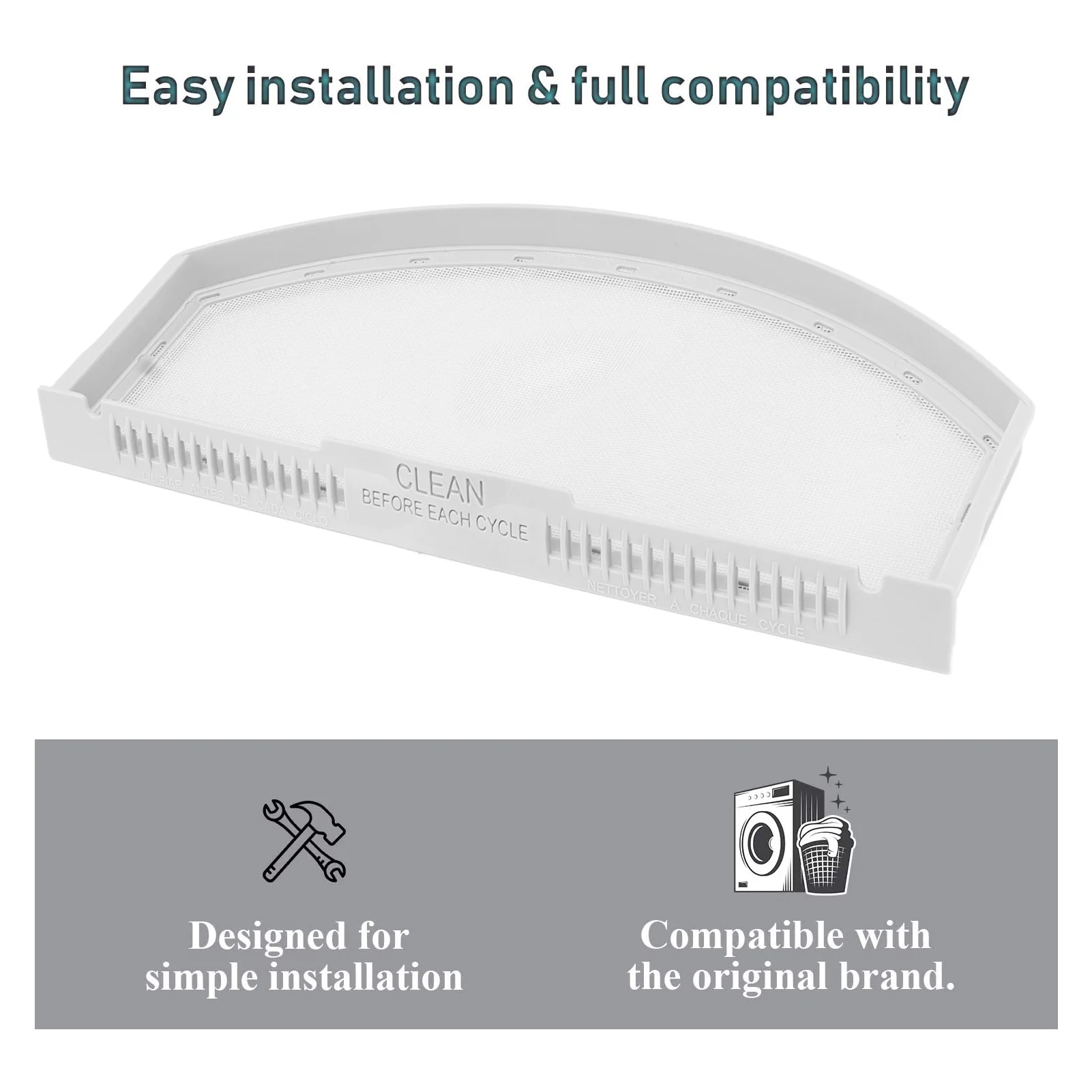 Droogtrommel-pluizenfilter WE03X23881 Droogtrommel-pluizenfilter Veelgebruikt Eenvoudig te installeren Efficiënt Herbruikbaar ABS-frame voor wasmachine