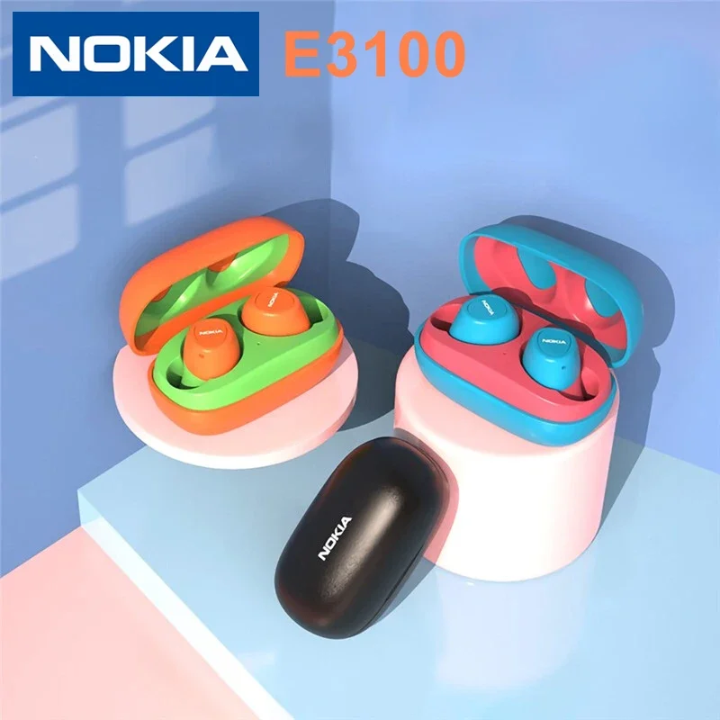 Nokia E3100 TWS Headphones Fone Auriculares Wireless Bluetooth Earphone HD Call 400mAh for Android IOS Red Orange Pink Headset