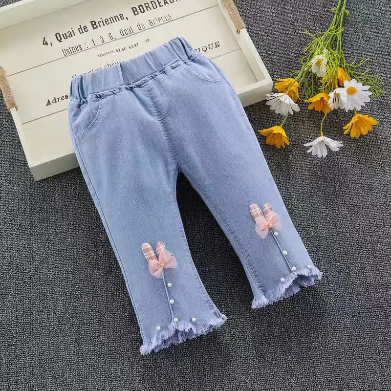 Girls' jeans Summer Thin 2022 New girls' summer dress seven pants little girls' middle pants loose style