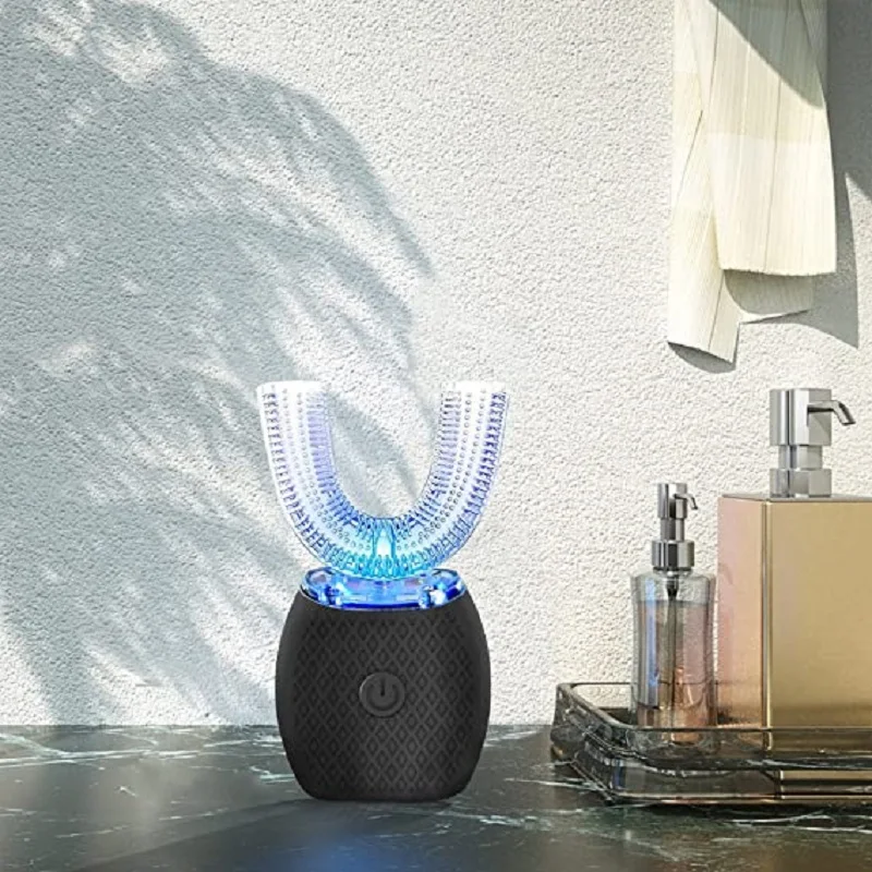 Spazzolino elettrico sonico a forma di U spazzolino da denti automatico in Silicone per la pulizia della bocca a 360 gradi spazzola sbiancante per denti a luce blu fredda