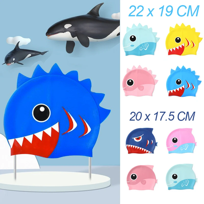 Cartoon Cute Fish Shark Shape Silicone Swimming Cap for Children Protect Ears Swim Hat Baby Boys Girls Swimming Pool Accessories