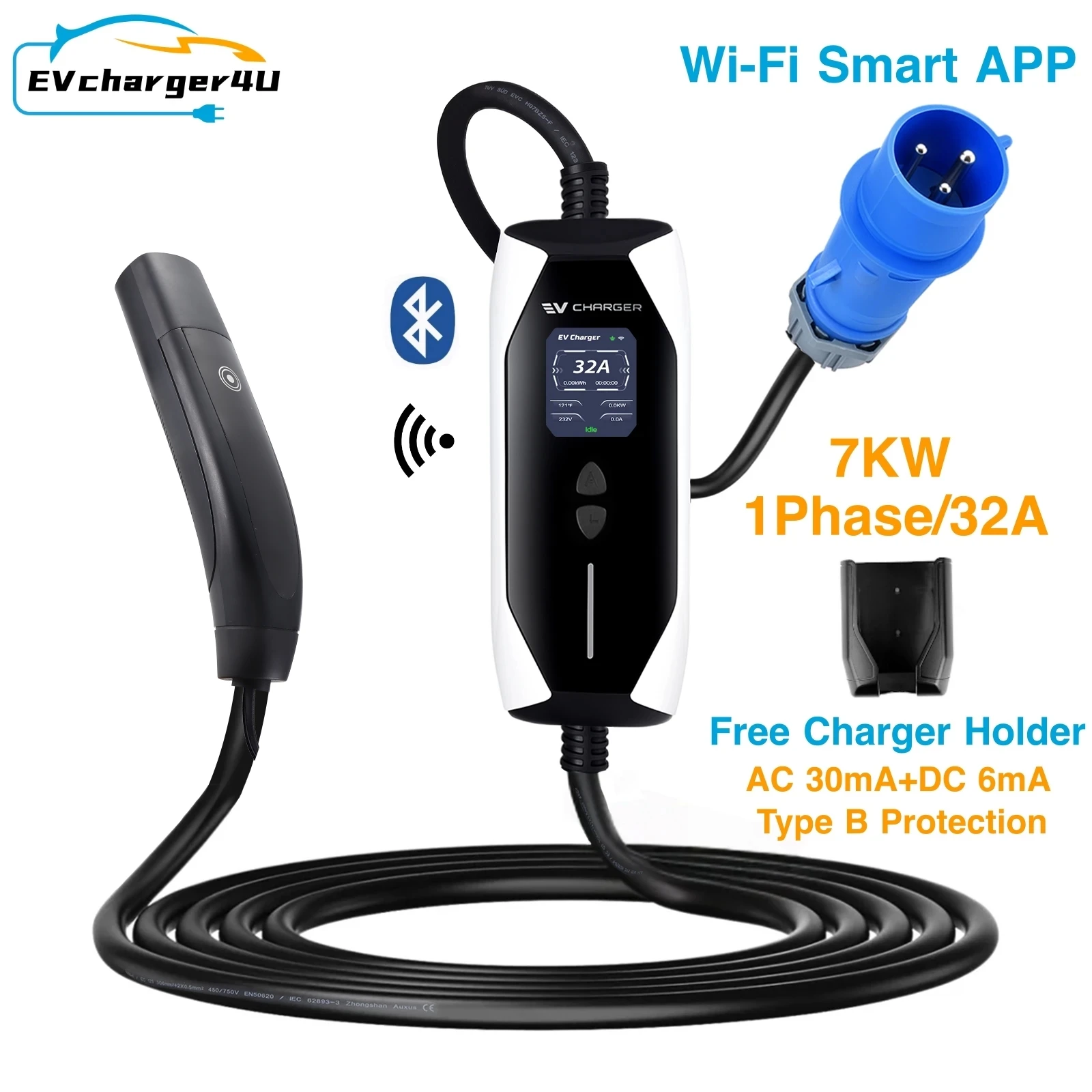 

EVcharger4U 1Phase 32A 7KW 5M/8M for Tesla Portable EV Charging Station ESEV Wifi APP Control for China Model S X Y 3 Cybertruck
