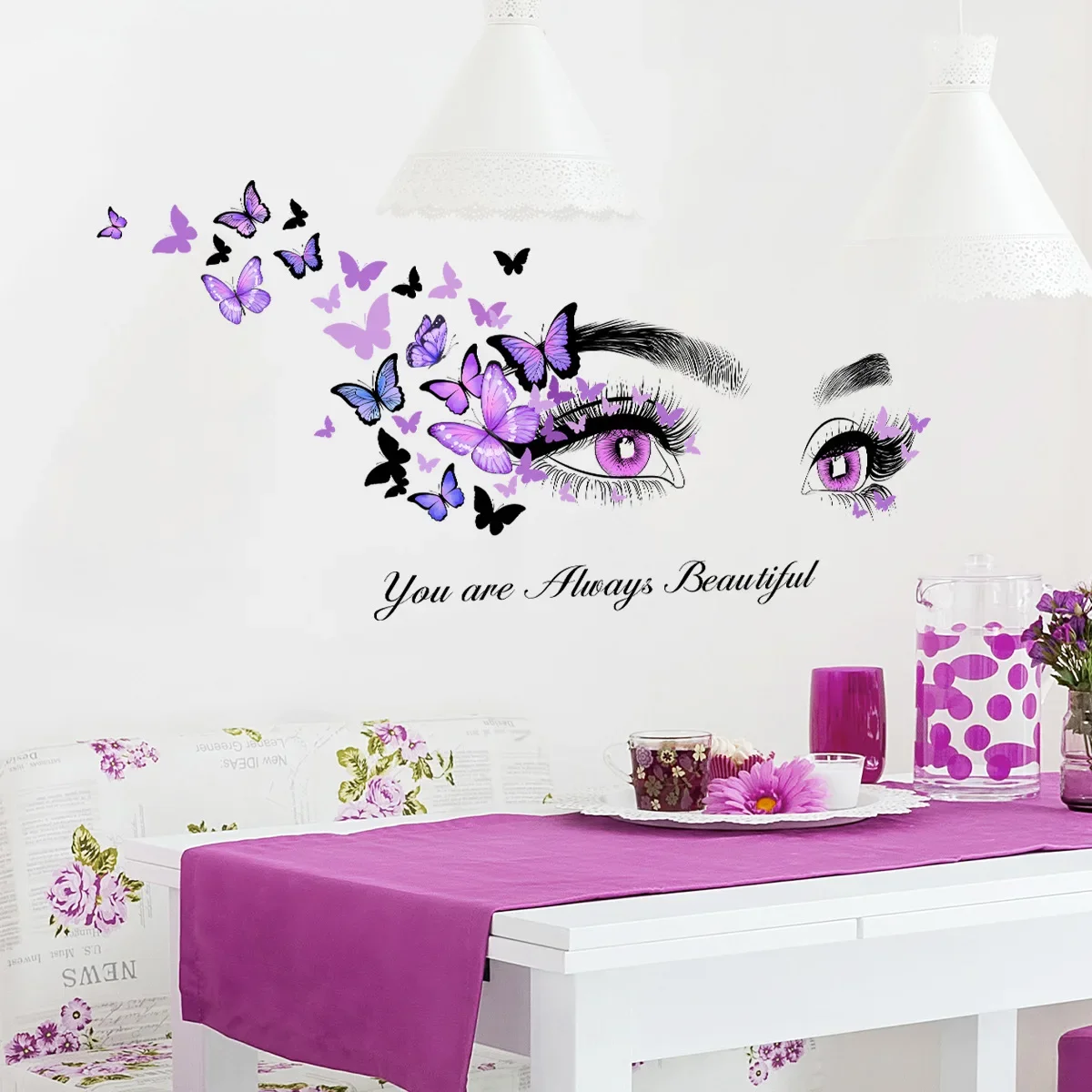 1pcs Purple Butterfly Wall Sticker Eyelash Modern Self-Adhesive Wall Art Decoration for Living Room Bedroom Wall Decoration